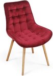 Lot de 2 chaises de salon salle à manger pied en bois et velours rouge foncé 01_0000543