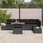 vidaXL Ensemble de canapé de jardin 7 Pièces Noir Poly rotin