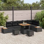 vidaXL Ensemble de canapé de jardin avec coussin 9 Pièces Noir