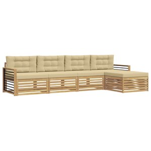 vidaXL Ensemble de canapés d'extérieur 5 Pièces Blanc et Beige Polyester