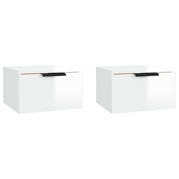 vidaXL Tables de chevet murales 2 Pièces blanc brillant 34x30x20 cm
