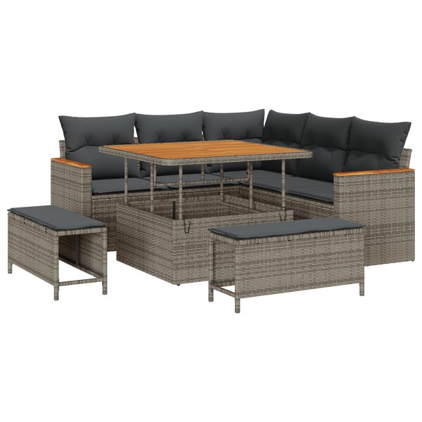 vidaXL Canapé de jardin 8 pièces avec coussins gris en polyrotin acacia