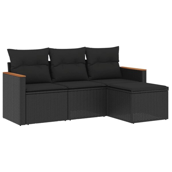 vidaXL Salon de jardin 4 Pièces avec coussins noir résine tressée