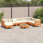 vidaXL Salon de jardin 9 Pièces avec coussins marron cire bois pin massif