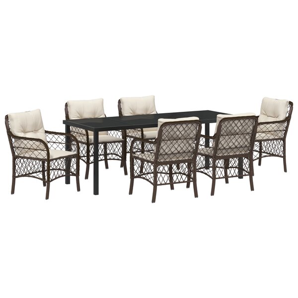 vidaXL Set de Salle à Manger de Jardin 7 pièces avec Coussins en Rattan Poly Marron
