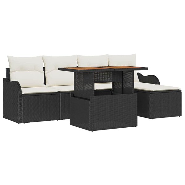 vidaXL Ensemble de canapé de jardin 6 Pièces Noir Poly rotin