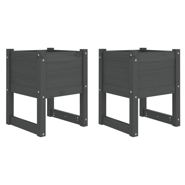 vidaXL Jardinières 2 Pièces Gris 40x40x52 5 cm Bois massif de pin