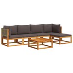 vidaXL Ensemble de canapés de jardin 6 pièces avec coussins en bois d'acacia et rotin