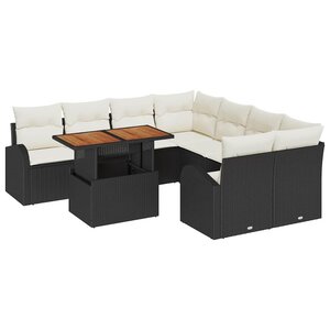 vidaXL Ensemble de canapé de jardin avec coussin 9 Pièces Noir et crème