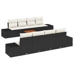 vidaXL Set de Canapé de Jardin 7 Pièces avec Coussins Noir Rattan Acacia