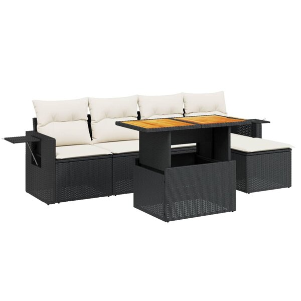 vidaXL Salon de jardin 6 Pièces avec coussins noir résine tressée