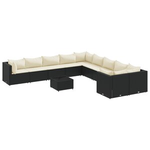 vidaXL Salon de jardin 11 Pièces avec coussins noir résine tressée