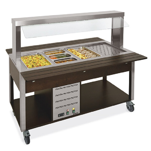 Buffet chaud central - 5 bacs - virtus -  - acier inoxydable1930 x680x1440mm
