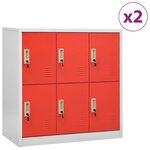 vidaXL Armoires à casiers 2 Pièces Gris clair et rouge 90x45x92 5cm Acier
