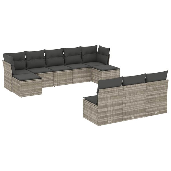vidaXL Salon de jardin avec coussins 10 Pièces gris clair résine tressée