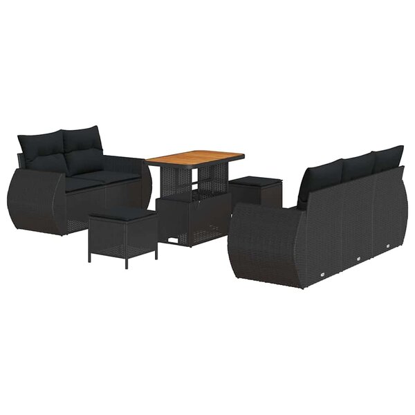 vidaXL Ensemble de canapé de jardin Manuel 8 Pièces Noir 90 x 55 x 71 cm