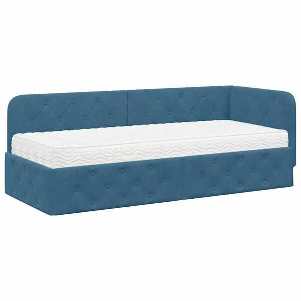 vidaXL Cadre de lit d'angle Bleu 80 x 200 cm Velours