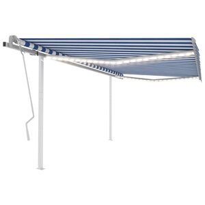 vidaXL Auvent manuel rétractable avec LED 4x3 m Bleu et blanc
