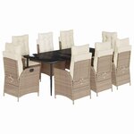 vidaXL Ensemble à manger de jardin et coussins 9 Pièces beige Poly rotin