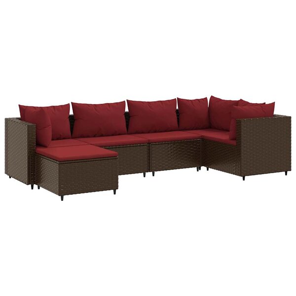 vidaXL Salon de jardin 6 Pièces avec coussins Marron Résine tressée