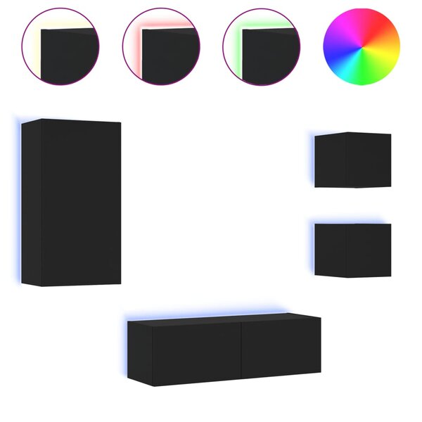 vidaXL Meuble TV muraux 4 Pièces avec lumières LED noir