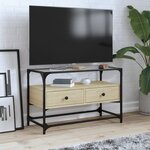 vidaXL Meuble TV avec dessus en verre chêne sonoma bois d'ingénierie