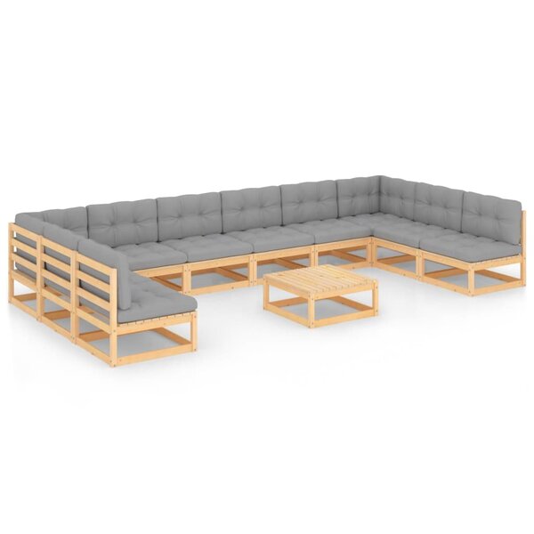 vidaXL Salon de jardin 11 Pièces avec coussins Bois de pin massif