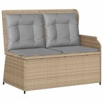 vidaXL Banc de jardin avec coussin Beige Poly rotin