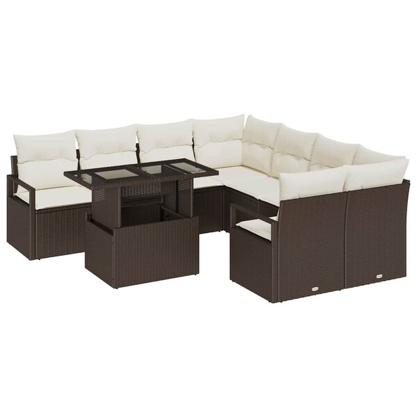 vidaXL Ensemble de canapé de jardin avec coussin 9 Pièces Marron et crème