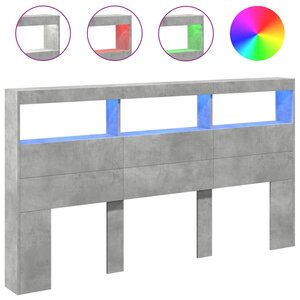 vidaXL Armoire tête de lit avec LED gris béton 180x17x102 cm