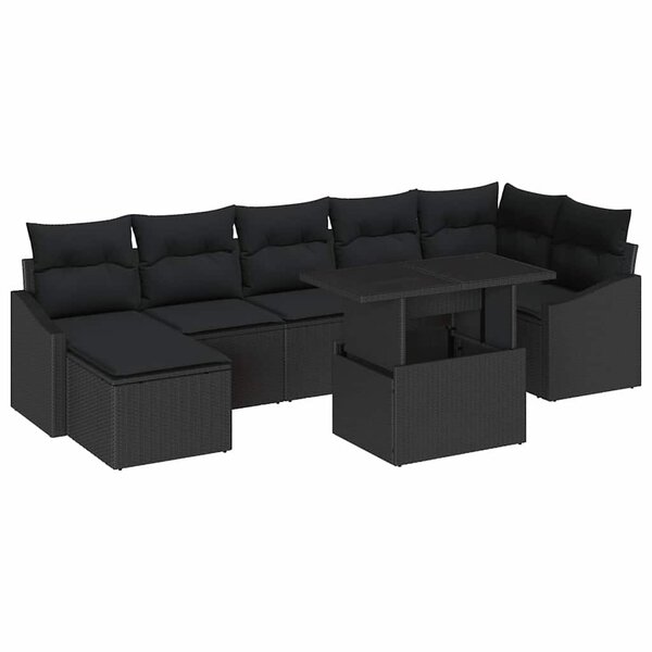 vidaXL Ensemble de canapé de jardin avec coussin 8 Pièces Noir