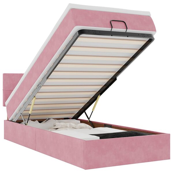 vidaXL Cadre de lit ottoman avec matelas rose 100x200 cm velours