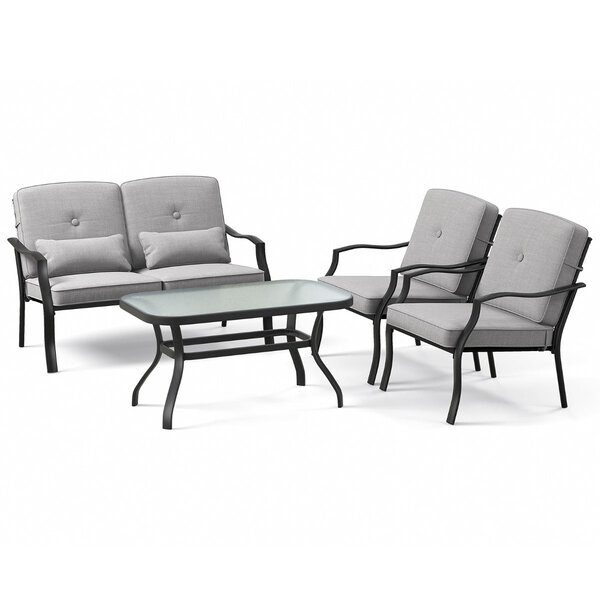 Lot de 4 pièces salon de jardin en métal 122 x 76 x 74 cm confort inégalé assise ergonomique en métal gris 20_0020069