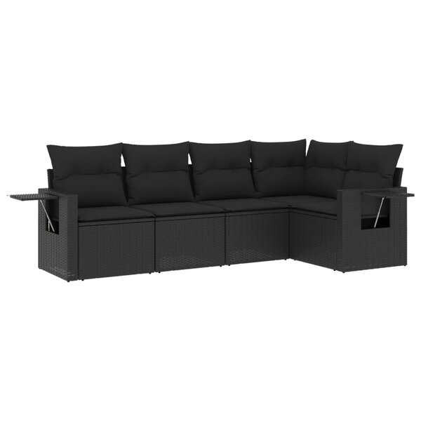 vidaXL Salon de jardin 5 Pièces avec coussins noir résine tressée