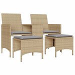 vidaXL Canapé de jardin 2 places avec table et tabourets beige rotin