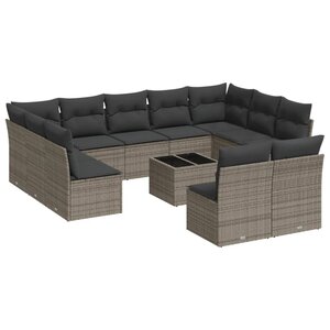 vidaXL Salon de jardin avec coussins 12 Pièces gris résine tressée