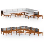 vidaXL Salon de jardin 12 pièces avec coussins  bois d'acacia crème et corde