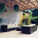 vidaXL Salon de jardin 8 Pièces avec coussins résine tressée noir