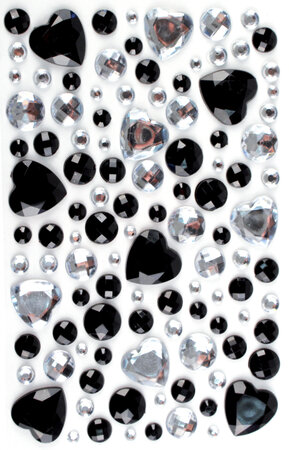 Stickers strass coeur noir cristal 0 5 à 2 cm 106 pièces