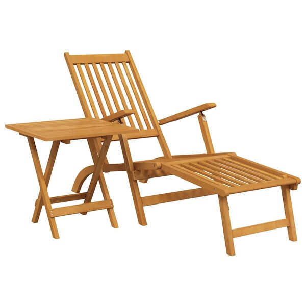 vidaXL Chaise longue d'extérieur repose-pieds et table Acacia solide