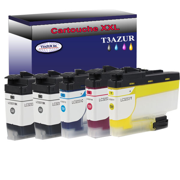 T3AZUR Lot de 5 Cartouches compatibles avec Brother  LC3233 XL pour Brother DCP-J1100DW  MFC-J1300DW