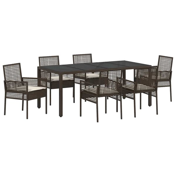 vidaXL Ensemble de salle à manger pour jardin 7 Pièces Marron Poly rotin