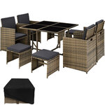 Tectake Salon de jardin BILBAO 8 places avec housse de protection - marron naturel