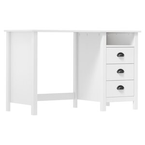 Bureau table poste de travail meuble d'ordinateur informatique étude avec 3 tiroirs 120 x 50 x 74 cm bois pin massif blanc 02_0023857
