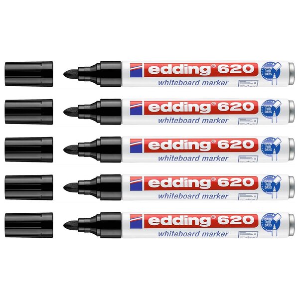 Marqueur pour Tableaux blancs 620 Noir Corps Alu Pointe Ronde 1 5-3 mm x 5 EDDING