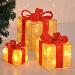 HI Boîte-cadeau de Noël éclairé à LED avec rubans rouges 3 Pièces