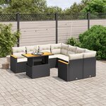 vidaXL Salon de jardin 9 Pièces avec coussins noir résine tressée