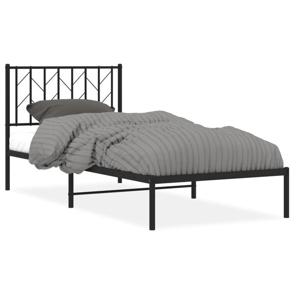vidaXL Cadre de lit métal sans matelas avec tête de lit noir 90x200 cm