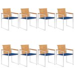 vidaXL Chaises de jardin lot de 8 avec coussins Bois de teck massif