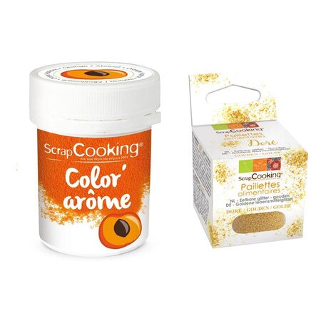 Colorant alimentaire orange arôme abricot + paillettes dorées